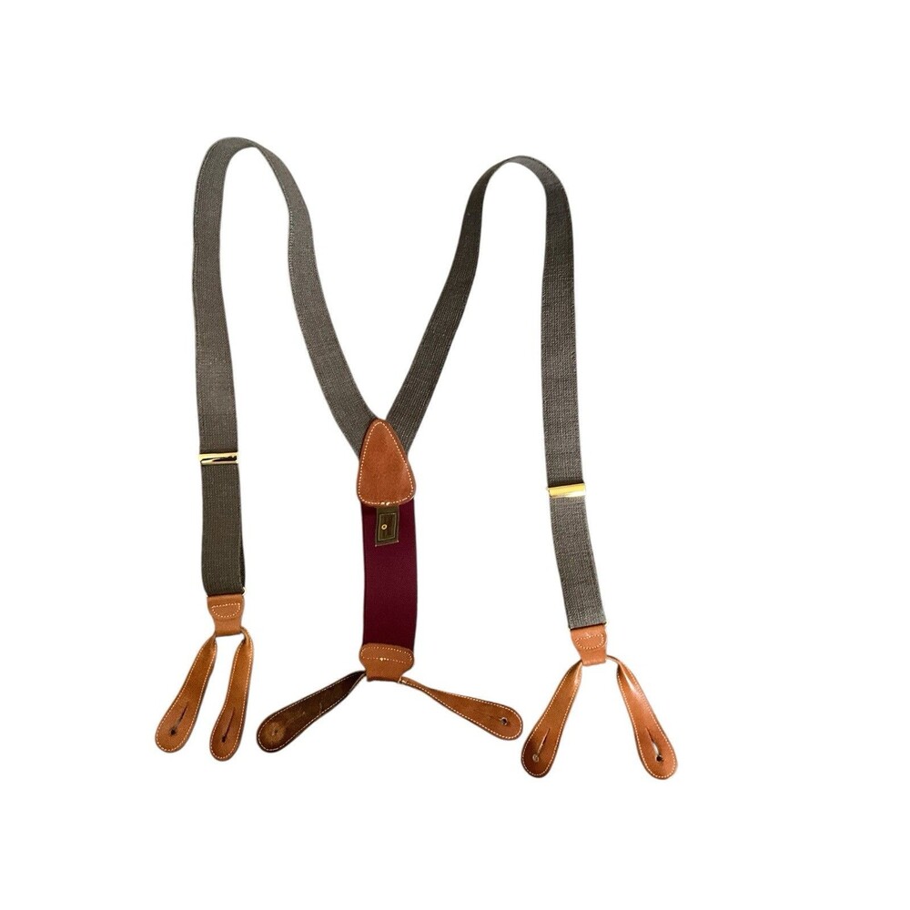 TRAFALGAR Taupe Solid SUSPENDERS ~ Braces, Leather, Vintage